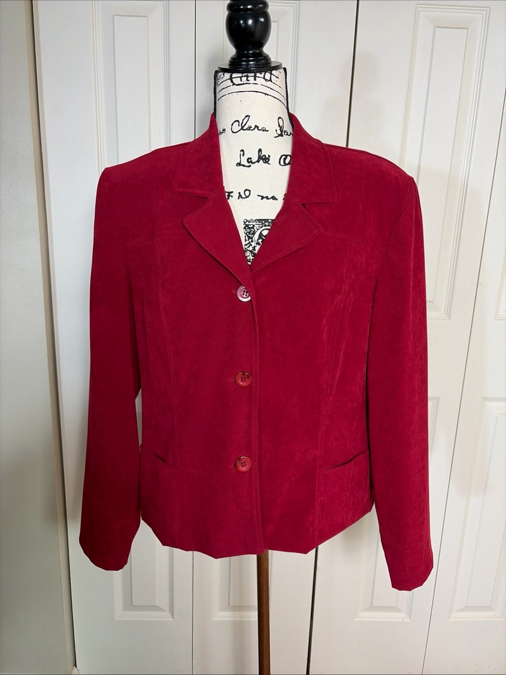 ELLEN FIGG Blazer/ Jacket Red Button Down Collared Sz 14 Vintage Made In Usa
